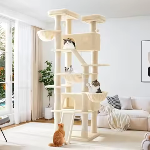 81 Inches Tall Cat Tree/Multi-Level Large Climbing Tree House and Towers for Big Feline/Condo and Ha