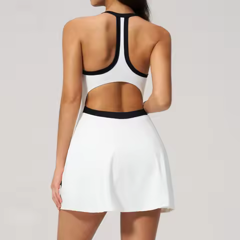 Women's Tennis Outfit Ladies Dresses Hollow Out Golf One Piece Dress Slim Fit Quick Dry Summer Short