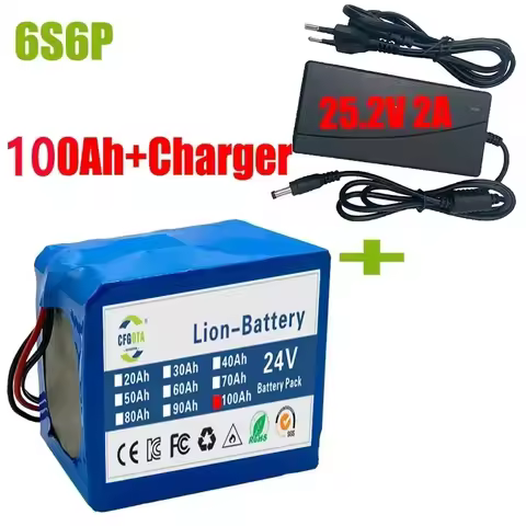 24V 100Ah Lithium Battery 6S6P Rechargeable Battery Packs Electric Scooter Bicycle Batteries Solar B