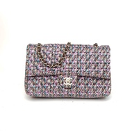 CHANEL CF口蓋包中號25.5cm拼色毛呢21開金扣