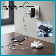 3 Port USB Charger Head Travel Adapter USB A 5V 3.1A - EKA