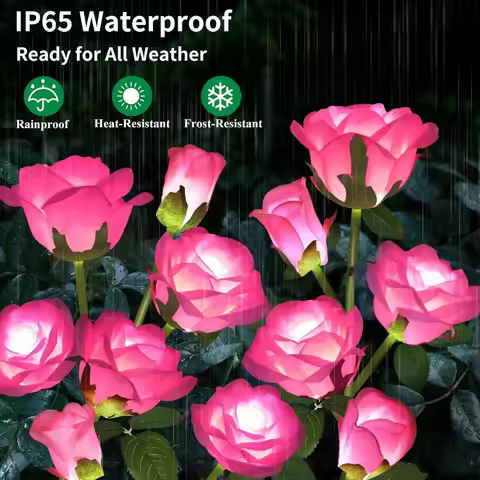 5 Heads Solar Lights Outdoor Decorative Solar Garden Lights Rose Flower Lawn Lamp for Yard Patio Gar