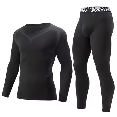 2-piece men's warm corset Ski warm suit Corset jacket and trousers Men's fitness pants shirt running