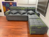 L shape grey buttons fabric sofa set uratex foam