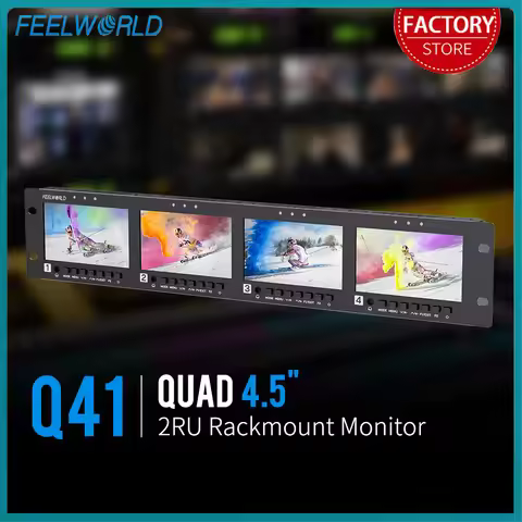 FEELWORLD Q41 Quad 4.5 Inch 2RU Rack Mount Monitor 3G-SDI 4K HDMI 60Hz AV Aluminium Housing Waveform