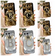 For Google Pixel 8 Case GKWS6 G9BQD Luxury Initial Letters Crown Soft Black Silicone Protective Cove