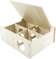 Amonk Large Multi-Chamber Hamster House - 4 Rooms Wooden Hideout with Flip Cover, 9.84x8.27x4.33 Inc