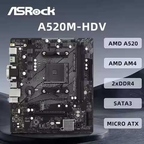 ASRock A520M-HDV Motherboard AMD A520 AMD Supports 5950X 5800X3D 5700X 5600X 5600G CPU 4xDDR4 Micro