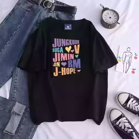 Kpop Printed Men's And Women's T Shirt Jungkook Jimin V J-Hope Rm Jin Short-Sleeved Casual Fashion T