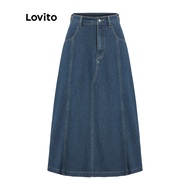 Lovito Casual Skirt Plain Pocket Basic Women Denim Summer/Spring Skirt L37AD066 Lovito Skirt Kasual 