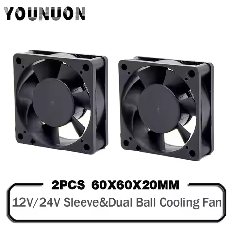 2 Pieces 60x60x20mm 6020 12V 24V Dual Ball 3D Printer Cooler Fan 60mmx20mm Brushless Machine Equipme