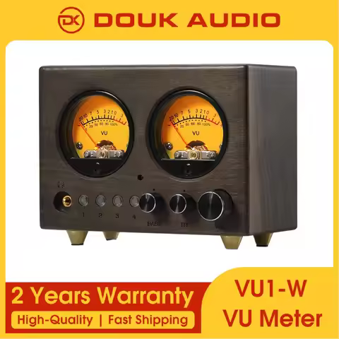 Douk Audio VU1-W 4-IN-1-OUT Audio Switcher Selector Stereo Preamp with VU Meter Remote Control