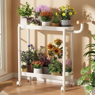 [in stock] Cream Style Movable Side Table Small Trolley with Wheels Storage Rack Bedroom Bedside Tab