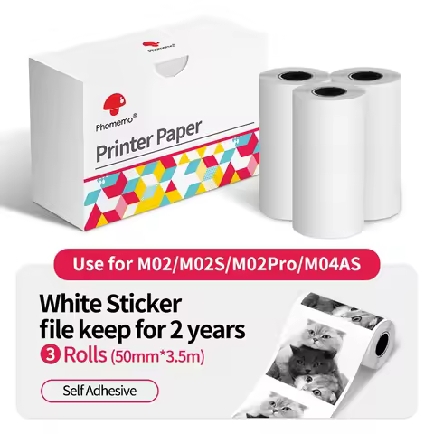 Thermal Paper Original Phomemo Sticker 3 Rolls fit M02 M02S M02 Pro Thermal Printer Mini Thermal Pho