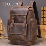 EDERN Retro Crazy Horse Leather Backpack for Men Large Capacity Cowhide Schoolbag Outdoor Travel Backpack 17-inch Laptop Bag Double Shoulder Bag