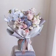 【鮮花】高雅藍粉色玫瑰蝴蝶蘭繡球鮮花花束