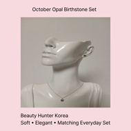 October Opal Birthstone Set | 925 Silver / Rose Gold Plated | Korean Minimal Jewelry Set