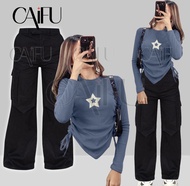 SETELAN STAR VALEN BLOUSE Y2K + JOGGER WANITA STYLE KOREA SETELAN WANITA KEKINIAN