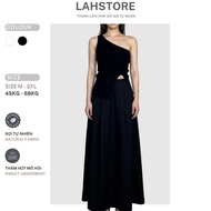 LAHSTORE vintage long flared skirt in 2-layer Korean linen with side pockets CV06 (Black)
