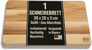 Wooden Maple Chopping Board, 30 x 20 x 2 cm, Made of Home Wood, Practical Chopping Board, Serving Bo