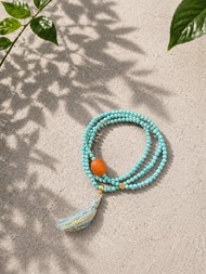 3mm天然原礦綠松石 老蠟棗珠設計多圈手串項鍊