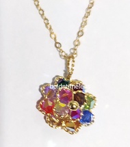 10k gold necklace with colored flower pendant