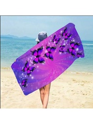 1入超大虹彩蝴蝶圖案微纖海灘浴巾 - 輕盈、舒適、吸水性強，適用於沐浴、游泳和夏日娛樂(63英寸*31.5英寸)/(160厘米*80厘米)