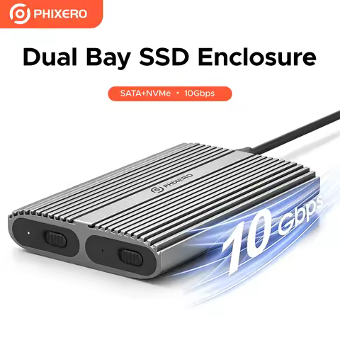 PHIXERO Dual Bay M.2 NVMe SSD Enclosure, 10Gbps High Speed, Thunderbolt 3 Compatible External Hard D