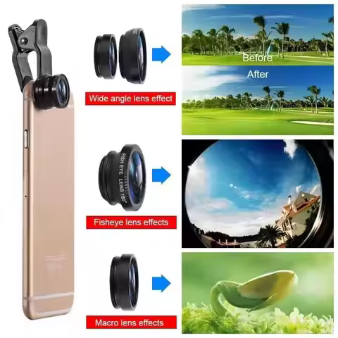 3in1 Fisheye Wide Angle Micro Camera Lens for iPhone Xiaomi Redmi 3in1 Zoom Fish Eye Len on Smartpho