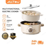 ALLTOU Electric Cooker with Steamer 5L Large Capacity Multifunctional Cooker 28cm Non-Stick Hot Pot