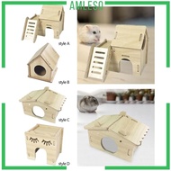 [Amleso] Hamster Wooden House, Hamster Hideout Platform, Landscaping Accessories, Wooden