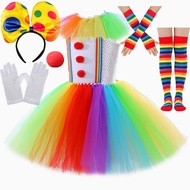 Girls Circus Clown Costume for Kids Halloween Carnival Party Joker Dress Up Outfit Rainbow Girls Nau
