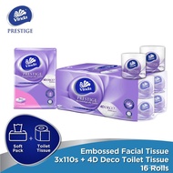 【READY STOCK)】Vinda Prestige 4D Deco Toilet Tissue 3ply(16 Rolls)+Vinda Prestige 4D Deco Embossed Fa
