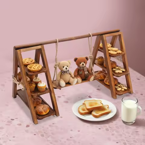 3-Tier Wooden Cake Stand Tray, Dessert Cakes Serving Tray, Wood Cupcake Stand for Weddings, Birthday