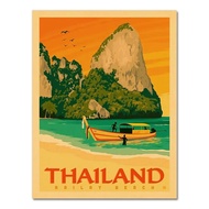 ภาพวาดผ้าใบท่องเที่ยวภูเก็ตไทยย้อนยุค - โปสเตอร์ตกแต่งผนังที่สดใสสำหรับบ้าน - ภาพจิตรกรรมฝาผนังที่สว