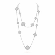 Necklace VCA梵克雅寶 Vintage Alhannbra 四葉草 白金 滿鑽 大小 十六花 項鍊 閒置 有絨袋 保卡 票