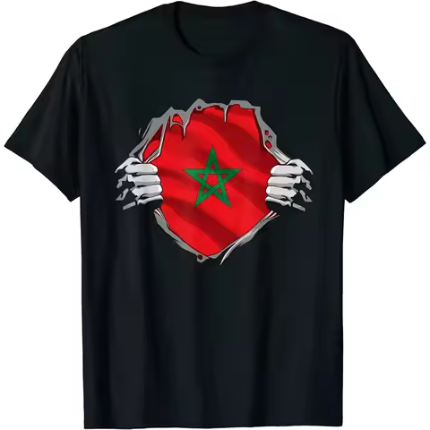 Morocco Flag Emblem Graphic T Shirt For Men 3D Printed Football Sports Moroccan T-Shirts Round Neck 
