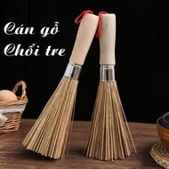 BAMBOO broom (N4) pot scrubber, pan scrubber, wooden handle, bamboo pan scrubber for home, restauran