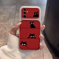 Black Cat on Red Background for Samsung A57 A37 A27 A07 A15 A25 A17 A16 A05S A36 A35 Leather Casing