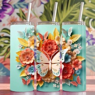 3D Butterfly Flowers Stainless Steel Tumbler Design Water Bottle 20z