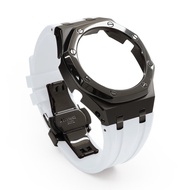 JSJD Compatible with GA-2100 GA-B2100 GA-2110 polished watch stainless steel case rubber strap modif
