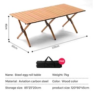 120cm Folding outdoor camping glamping table luxury solid pine wood portable egg roll table picnic m