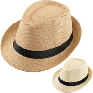 2 Pack Straw Fedora Hats for Men and Women, Short Brim Summer Beach hat, Trilby Panama Sun Hats. N7F