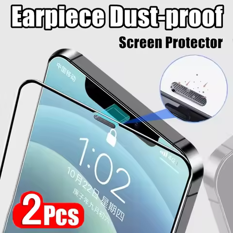 2Pcs Dustproof Grid 9H Tempered Glass For iPhone 16 15 14 Plus 13 12 mini 11 Pro Max X Xs XR Dust Ne
