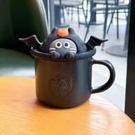 Starbucks Halloween Cup Cool Black Candy Little Devil Black Cat Wings Creative Coffee Ceramic Mug with Lid