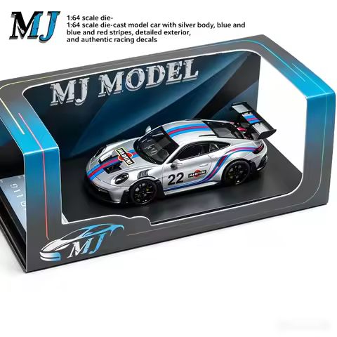 MJ MODEL 1/64 Scale 911 GT3 RS Martini #22 Racing Livery Fully Finished Diecast Model with Display P