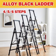 【In stock】Alloy Black Ladder 4/5/6 Steps Foldable Household Anti-slip Aluminium Pedal BTO Indoor Space Saving FQTR