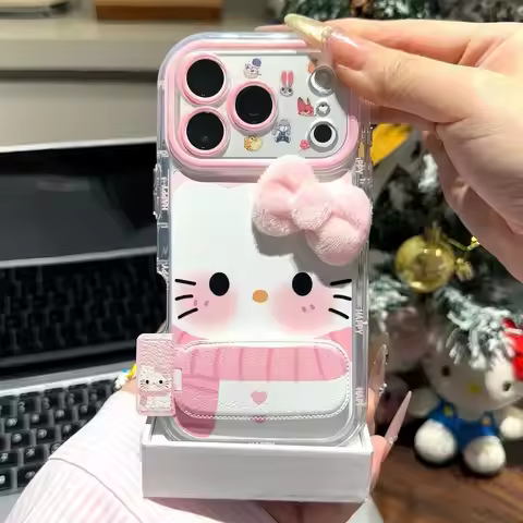 Suitable for Apple mobile phone case bow scarf KT bracket 15p16promax mobile phone case iPhoneXr/Xs/