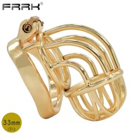 FRRK Gold  Cage Metal Golden Male  Belt Devices Steel  Ring Curve  Sleeve BDSM Lockable s for Men