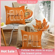 VITAL STORE 45x45cm Fall Pillow Covers Breathable Invisible Zipper Design Maple Leaf Sofa Cushion Creative Linen Fabric Autumn Pumpkin Throw Pillow Cover Thanksgiving Decoration